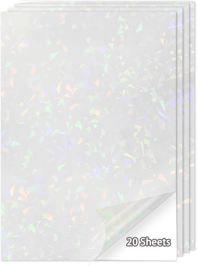 20 Sheets Holographic Sticker Paper, 8.5x11 Inch Clear Printable Vinyl Sticker by Starboling