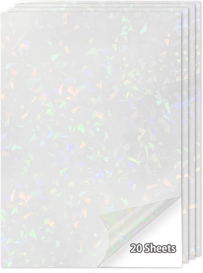 20 Sheets Holographic Sticker Paper, 8.5x11 Inch Clear Printable Vinyl Sticker by Starboling