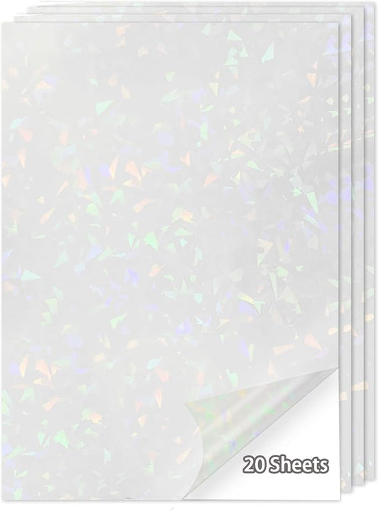 20 Sheets Holographic Sticker Paper, 8.5x11 Inch Clear Printable Vinyl Sticker by Starboling