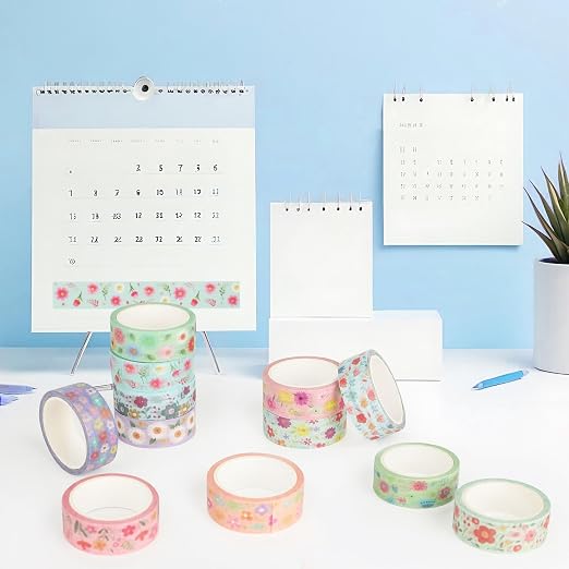 12 Rolls Sunflower Washi Tape Set, Floral Botanical Writable Masking Tapes - Image 6