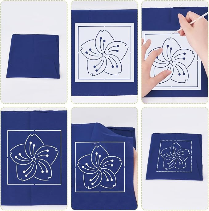 FREEBLOSS Sashiko Embroidery Stencils Sashiko PET Stencil Flowers Embroidery - Image 3
