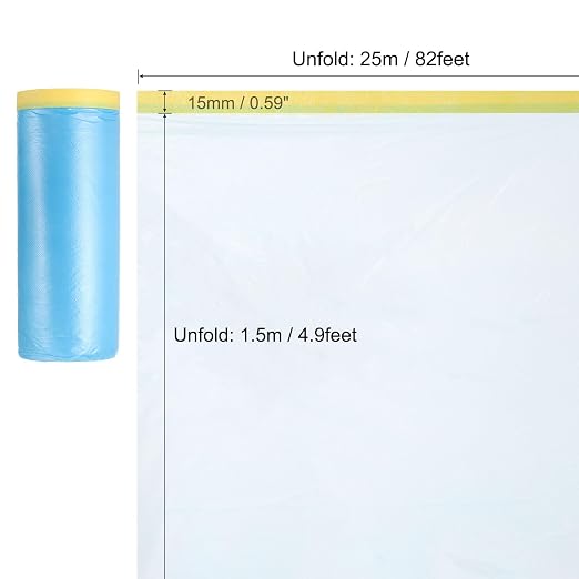 uxcell Pre-Taped Masking Film, 4.9ft x 82ft Plastic Paint Drop Cloth - Image 2