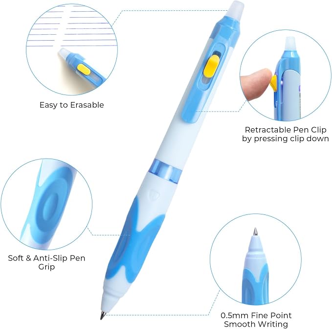 M&G 6 Pcs Retractable Erasable Gel Pens, 0.5 mm Blue Ink Gel Pen, Extra Fine - Image 3