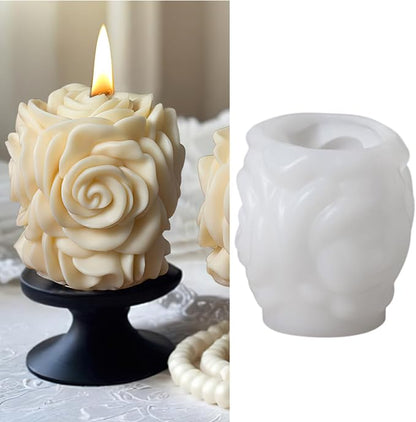 Valentine Rose Pillar Candle Silicone Molds Soap Mold 3D Rose Flower Resin by Furimuk