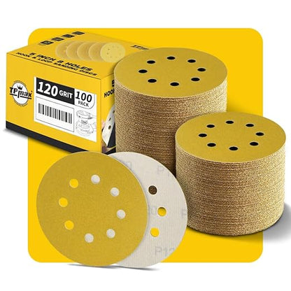 100PCS 5 Inch 120 Grit 125mm 8 Hole Sanding Discs Sandpaper by TPmax
