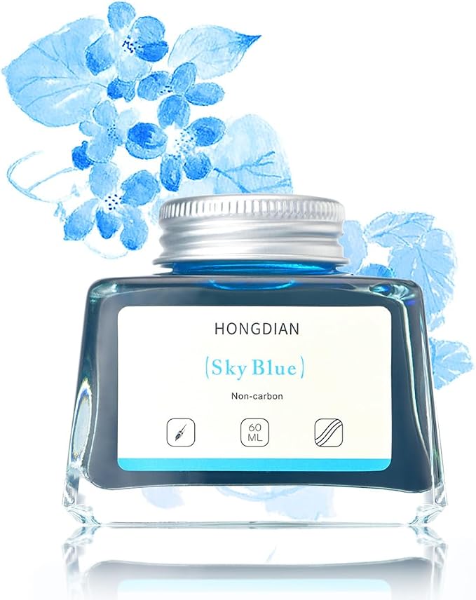 Hongdian Fountain Pen Bottled Ink Sky Blue Color, 60ml Non Carbon Inkwell Bottle by Asvine