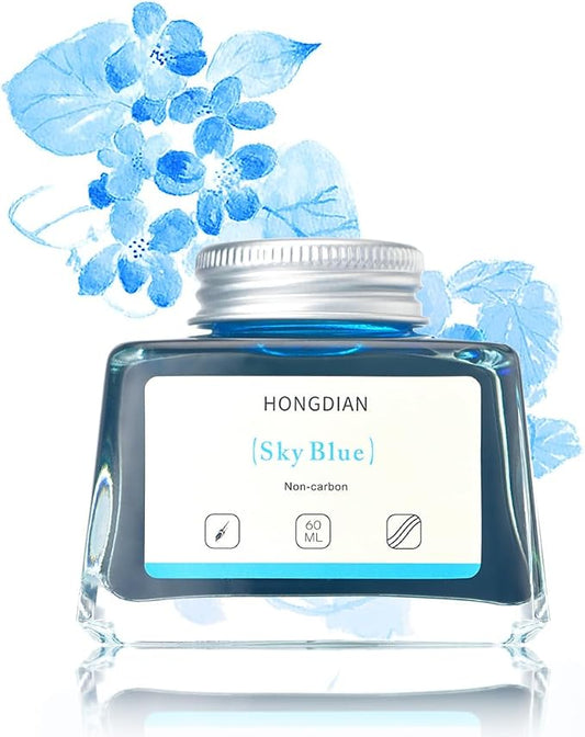 Hongdian Fountain Pen Bottled Ink Sky Blue Color, 60ml Non Carbon Inkwell Bottle by Asvine