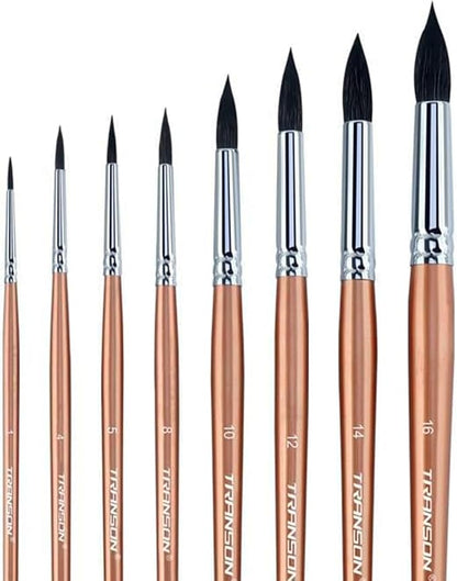 Transon 8pcs Round Watercolor Paint Brush Set Goat Hair by Transon