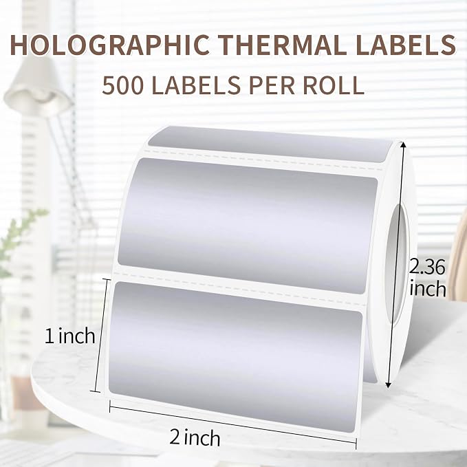 1" x 2" Silver Thermal Label Stickers, Waterproof Thermal Printer Sticker Labels - Image 2