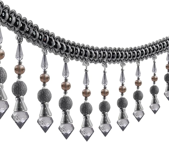 3yards Beading Fringe Trimming Long Beads Tassel Curtain Trim Ribbon Trim by EMDOMO