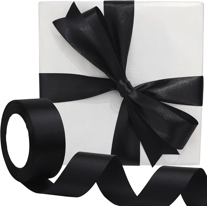 Black Solid Satin Ribbon 1-1/2 Inch 25 Yards Solid Polyester Fabric Ribbon - Image 5