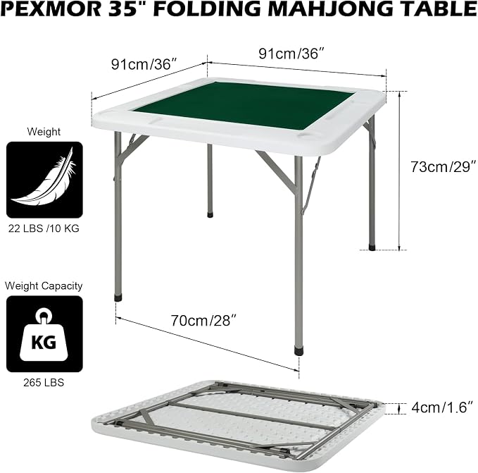 PEXMOR 35" Foldable Mahjong Table, 4 Player Card Game Table w/Cup Holders & - Image 9