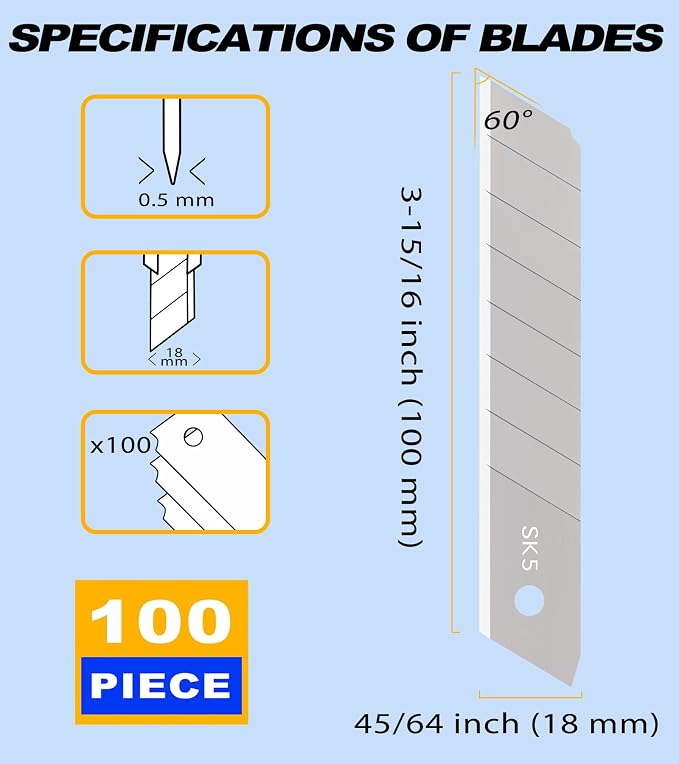 DOWELL 18mm Snap Off Blade SK5 Utility Knife Retractable Blades Box Cutter - Image 2