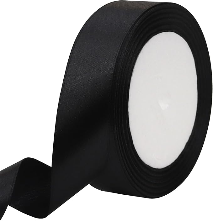 Black Solid Satin Ribbon 1 Inch 25 Yards Solid Polyester Fabric Ribbon by Riunbb