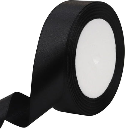 Black Solid Satin Ribbon 1 Inch 25 Yards Solid Polyester Fabric Ribbon by Riunbb