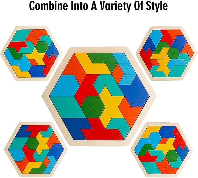 Skrtuan Wooden Hexagon Puzzle for Kid Adults Brain Teaser Blocks Puzzles Games - Image 4