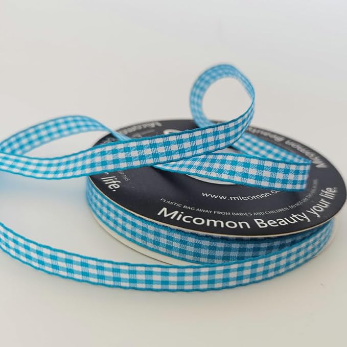 Micomon Vivid Blue and White Woven Edge Plaid Ribbon 100% Polyester Gingham - Image 6