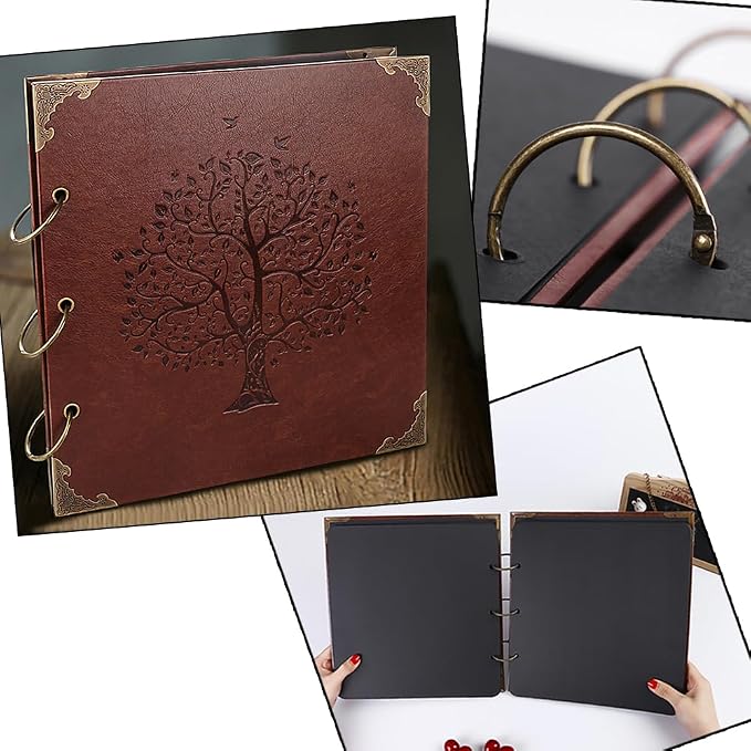 Photo Album DIY Scrapbook, Vintage Leather Cover Three-Ring Binder Family - Image 2
