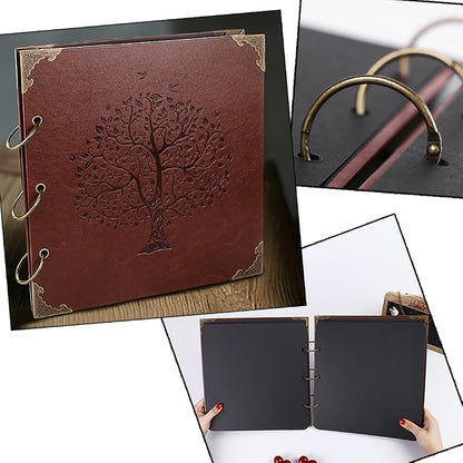 Photo Album DIY Scrapbook, Vintage Leather Cover Three-Ring Binder Family - Image 2