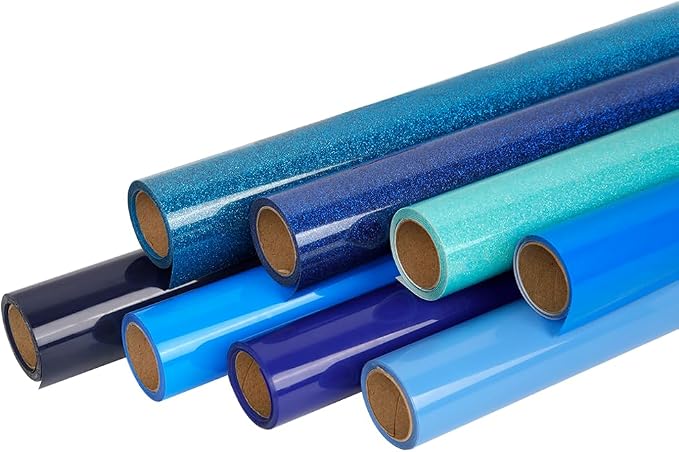 FUNKAKA Blue Heat Transfer HTV Vinyl Bundle, 8 Rolls 12" x 3ft Iron On Vinyl by FUNKAKA