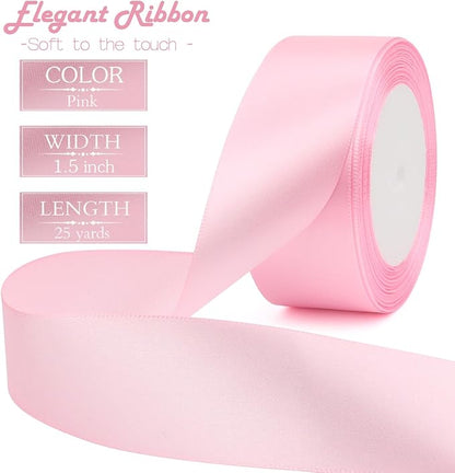 Pink Solid Satin Ribbon 1-1/2 Inch 25 Yards Solid Polyester Fabric Ribbon - Image 2