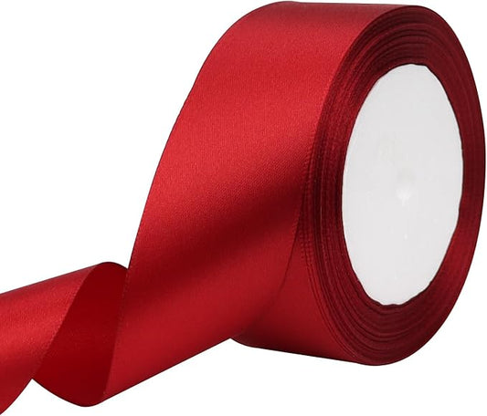 Deep red Solid Satin Ribbon 1-1/2 Inch 25 Yards Solid Polyester Fabric Ribbon by Riunbb
