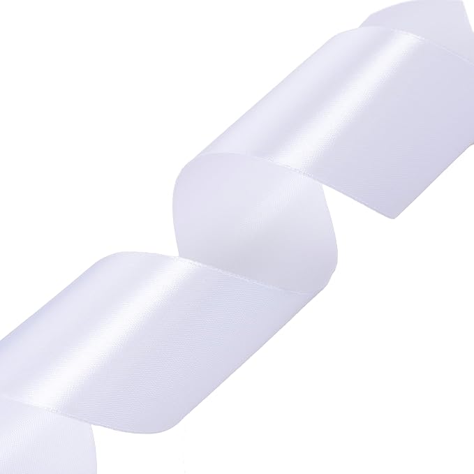 2 Inch White Solid Satin Ribbon, 50 Yards Craft Fabric Ribbon - Image 2
