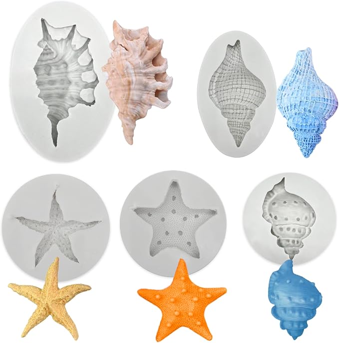 5 Pcs Seashell Starfish Silicone Mold Cake Fondant Silicone Mold Seashell Conch by GeoGeoDIY