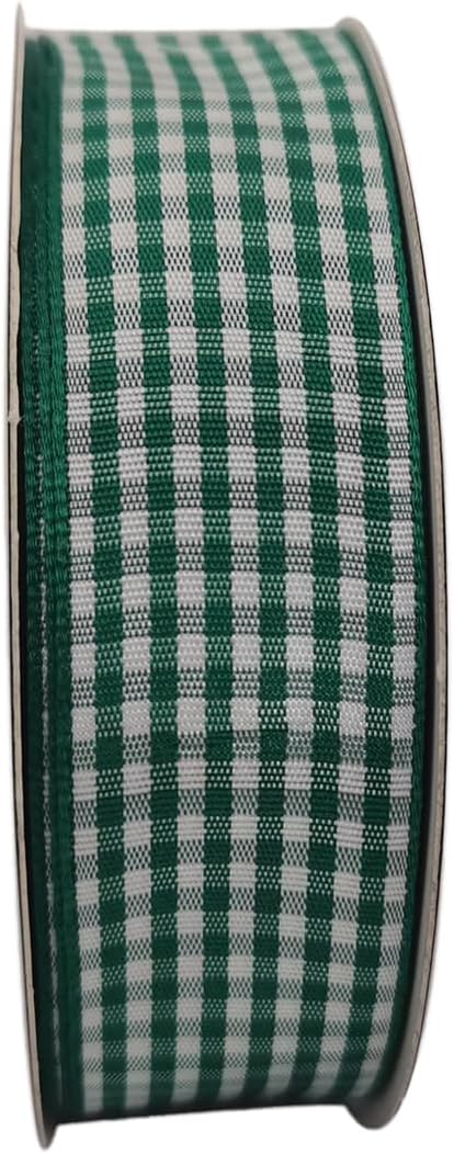 Green and White Woven Edge Plaid Ribbon 100% Polyester Gingham Ribbon 25 Yards - Image 3