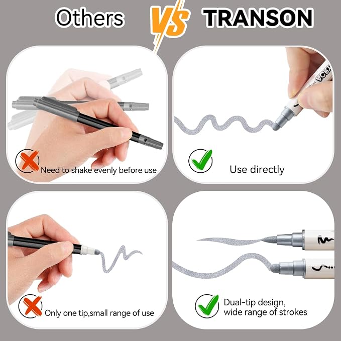 TRANSON 3 Gold, 3 Silver, 1 Black and 1 White Paint Markers Brush and Bold - Image 5