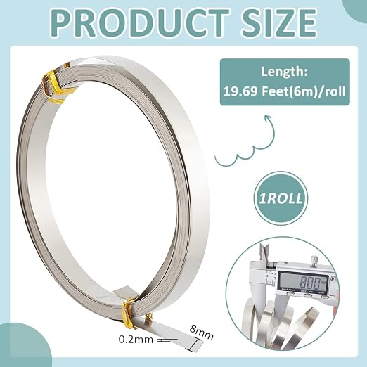 BENECREAT 19.7 Feet 32Gauge Flat Nickel Silver Wire, 8mm Wide Flat Bezel White - Image 2