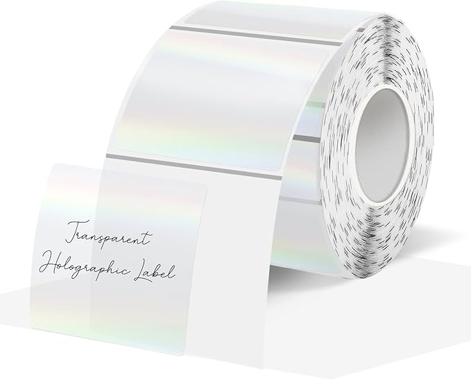 Square Transparent Clear Thermal Labels Stickers, 1.5 Inch Holographic Clear by Unknown