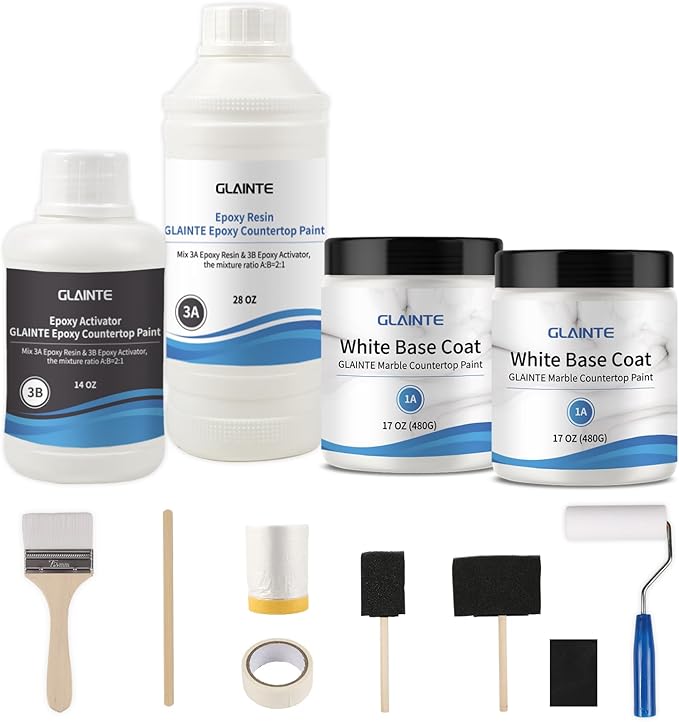 GLAINTE Bright White Marble Countertop Paint Kit Epoxy Countertop Refinishing by GLAINTE