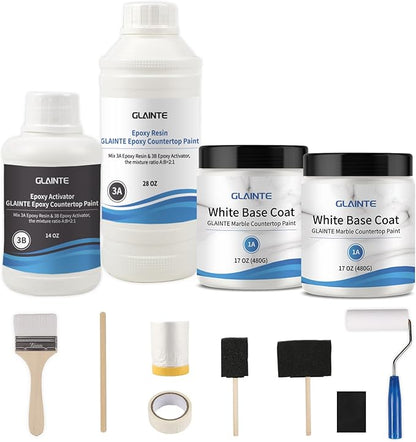 GLAINTE Bright White Marble Countertop Paint Kit Epoxy Countertop Refinishing by GLAINTE