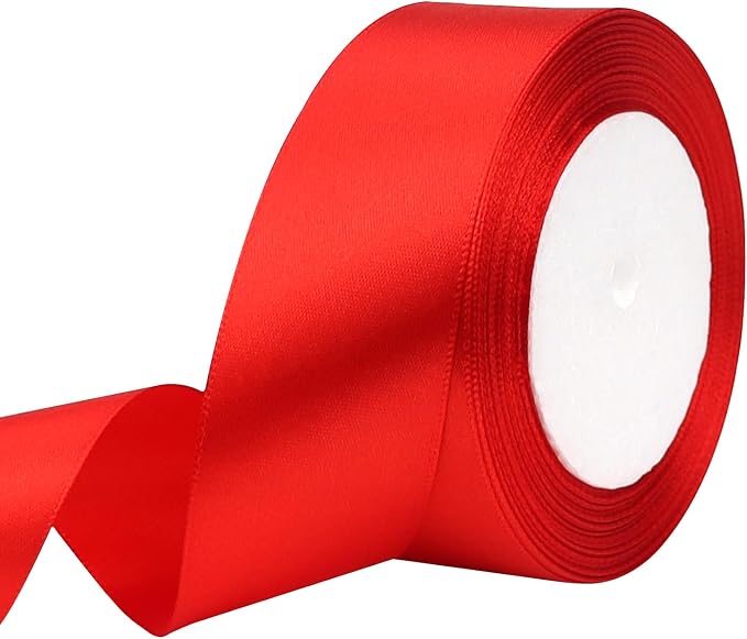 Red Solid Satin Ribbon 1-1/2 Inch 25 Yards Solid Polyester Fabric Ribbon by Riunbb