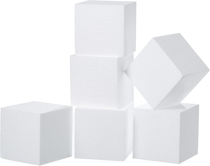 Crafare 4x4x4inch Square Foam Blocks 6 Pack Polystyrene Foam Cubes by Crafare
