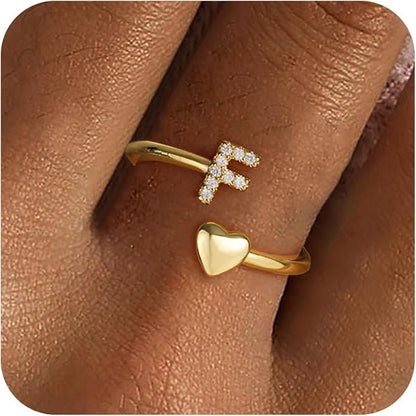 Gold Initial Rings for Women Girls, Dainty 14K Gold Plated Adjustable Initial by FezodoJewelry