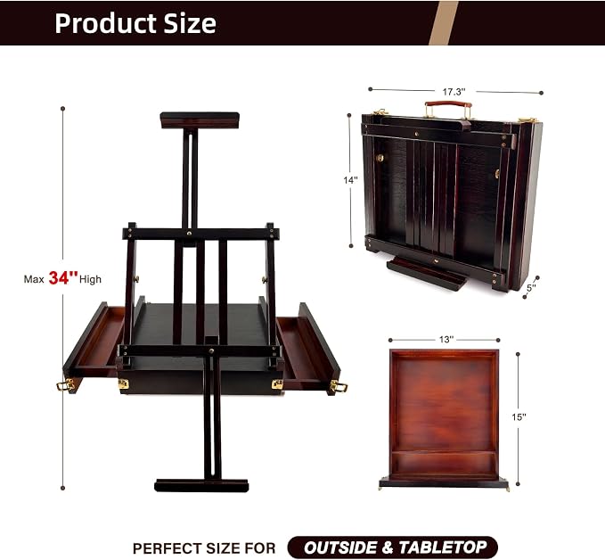 Large Walnut Sketchbox Table-Top Easel - Image 2
