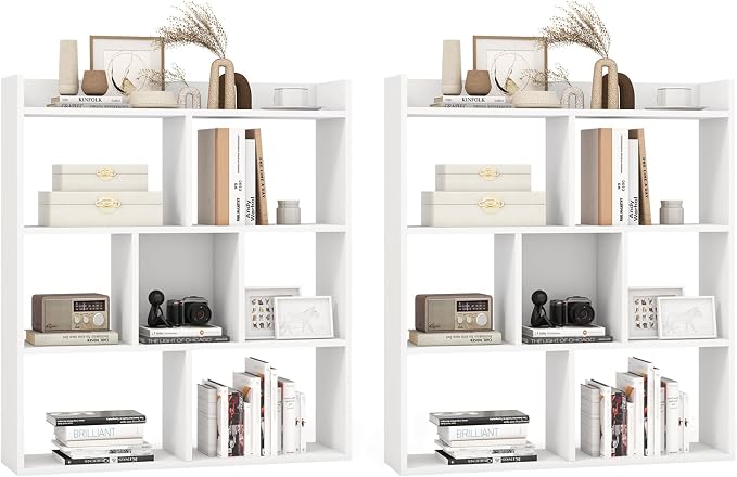 Giantex 7 Cube Bookshelf of 2, Free-Standing Wooden Bookcase, 4 Tier Home by Giantex