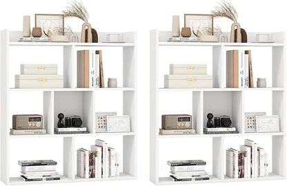 Giantex 7 Cube Bookshelf of 2, Free-Standing Wooden Bookcase, 4 Tier Home by Giantex