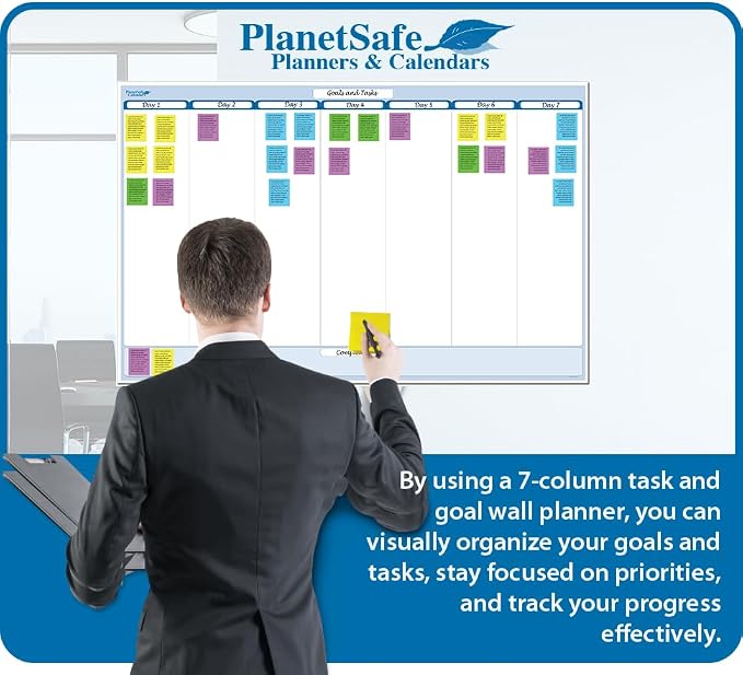 Sky Blue 7-Column Task, Goals & Objective Wall Horizontal Organizer 32" x 48". - Image 2