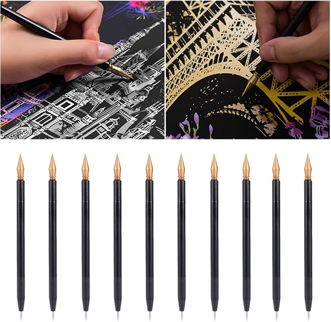 EXCEART Scratch Brush 10 Pcs Set Black Plastic Scratch Painting Pens - Image 3