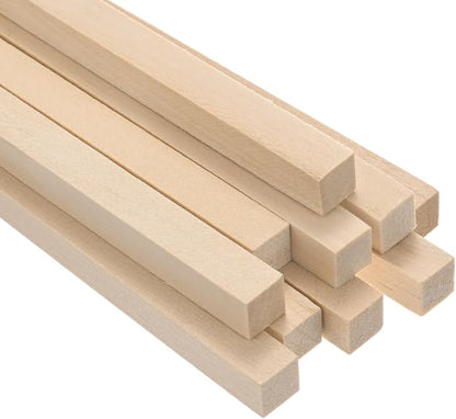 10-Pack Wood Square Dowel Rods, 25/64 x 12 Inch Unfinished Wooden Square Dowel by MMETERXITY