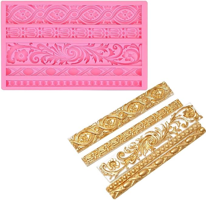 JOERSH 3PCS Baroque Scroll Molds Silicone Border Fondant Mold - Image 3