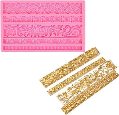 JOERSH 3PCS Baroque Scroll Molds Silicone Border Fondant Mold - Image 3