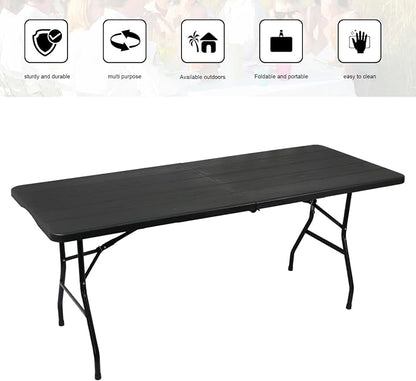 2-PCS 70.8" W X 29" D X 29" H - 6 ft Black Folding Table Heavy Duty Portable - Image 4