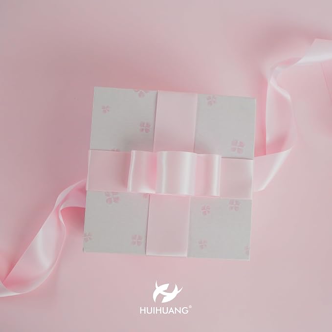 HUIHUANG Pink Ribbon 2 inch Wide Double-Faced Baby Pink Satin Silk Ribbon - Image 4
