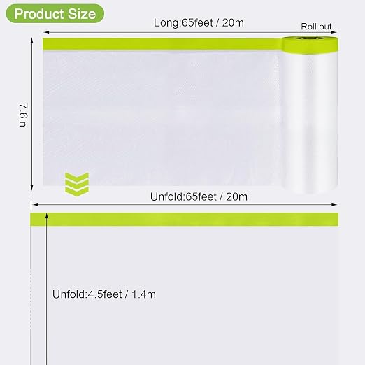 Pre-Taped Masking Film-55inx65ft Tape and Drape Painters Paper Rolls, Plastic - Image 3