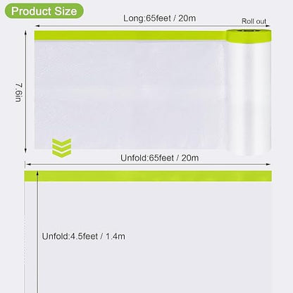 Pre-Taped Masking Film-55inx65ft Tape and Drape Painters Paper Rolls, Plastic - Image 3
