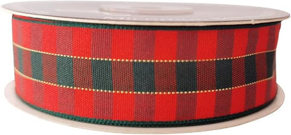 Micomon X'Mas Gingham Ribbon Green Red Metallic Gingham Ribbon 25 Yards Each - Image 4